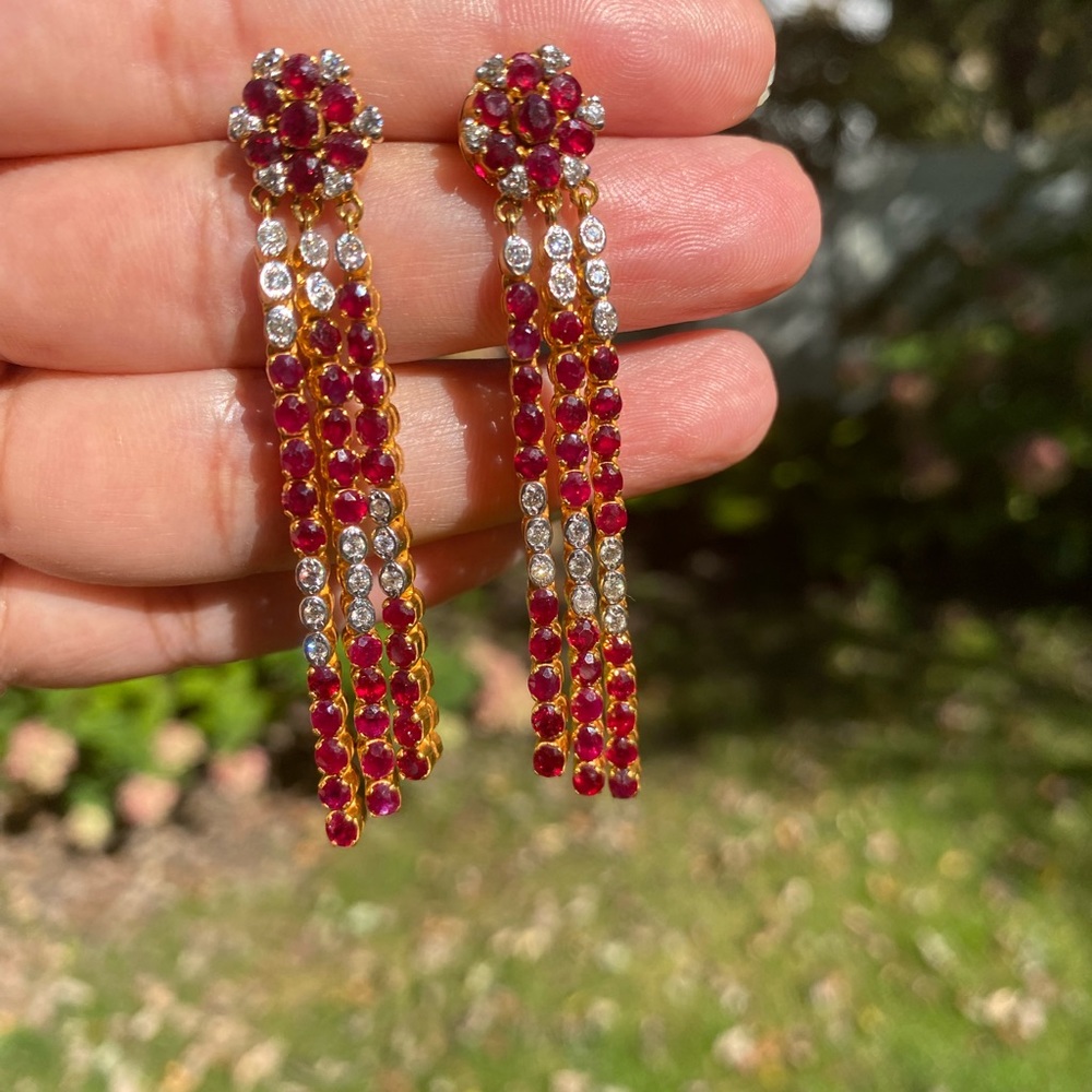 !Heavy! New Ruby & Diamond Dangle Earrings In 18k… - image 2